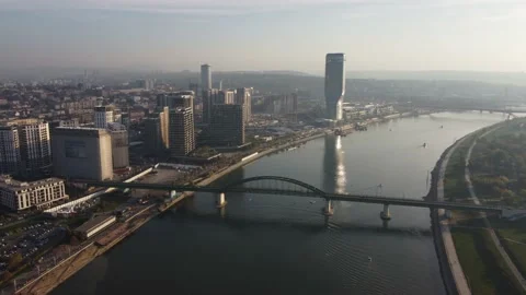 Aerial view of the new district of Belgrade - Belgrade on the water. Stock Footage 236258357