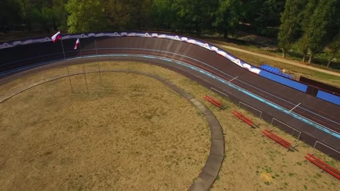 AERIAL VIEW. New Empty Modern Cycle Track Outdoors Stock-Footage 106248926
