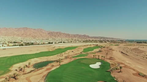 Aerial View of New Golf Course Development Red Sea Aqaba Jordan Stock Footage 327653516
