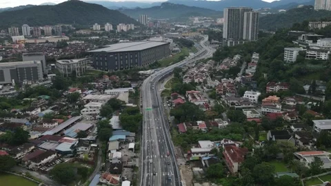 Aerial view of new highway which connect Ampang to Cheras, Kuala Lumpur Stock Footage 219212717