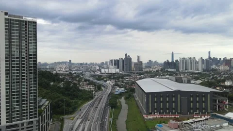 Aerial view of new highway which connect Ampang to Cheras, Kuala Lumpur Stock Footage 219212736