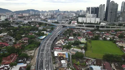 Aerial view of new highway which connect Ampang to Cheras, Kuala Lumpur Stock Footage 219212737