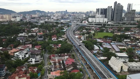 Aerial view of new highway which connect Ampang to Cheras, Kuala Lumpur Stock Footage 219212932