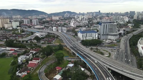 Aerial view of new highway which connect Ampang to Cheras, Kuala Lumpur Stock Footage 219213177