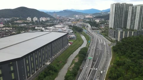 Aerial view of new highway which connect Ampang to Cheras, Kuala Lumpur Stock Footage 219213243