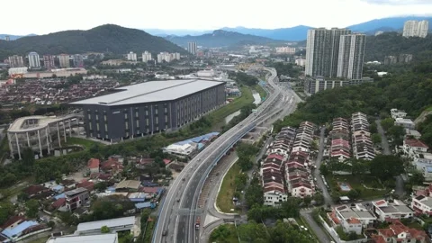 Aerial view of new highway which connect Ampang to Cheras, Kuala Lumpur Stock Footage 219213304