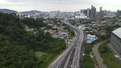 Aerial view of new highway which connect Ampang to Cheras, Kuala Lumpur Stock Footage 219213379