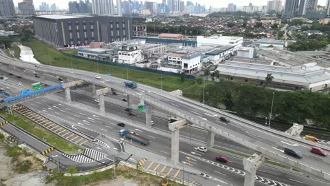 Aerial view of new highway which connect Ampang to Cheras, Kuala Lumpur Stock Footage 219297094