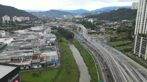 Aerial view of new highway which connect Ampang to Cheras, Kuala Lumpur Stock Footage 219302097