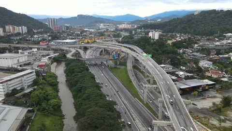 Aerial view of new highway which connect Ampang to Cheras, Kuala Lumpur Stock Footage 219302266