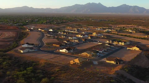 Aerial view of new homes being constructed in rural town Stock Footage 162093579