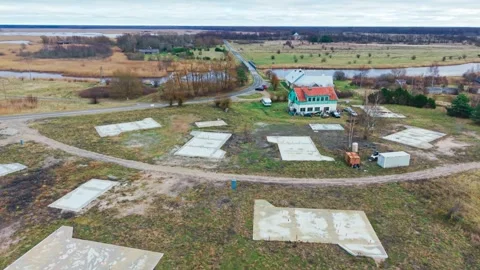 Aerial View of New Housing Development Near Pape Canal and Lake Latvia Area 库存影片 338114781