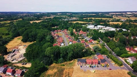 Aerial View of New Housing Development Under Construction, Romsey Video stock 342640213