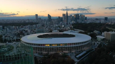 Aerial view of New National Stadium for Olympic Summer Games 2020 - Tokyo, Japan Stock Footage 120780590