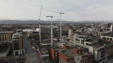 Aerial view of new office under construction in Dublin Stock Footage 194448963