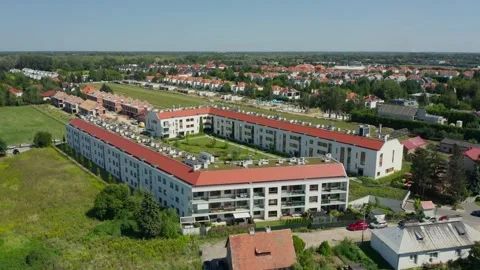 Aerial View of New Residential Complex Construction Site and Development Area Stock Footage 309529234