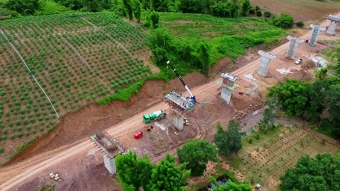 Aerial view of a new road development or highway under construction. Stock Footage 279622022
