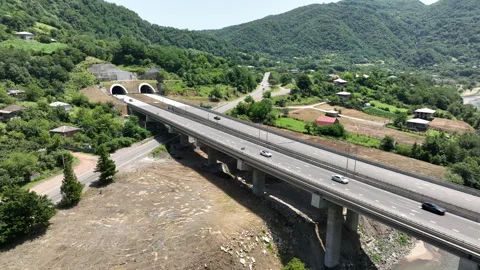Aerial view of new road through Rikoti pass in Georgia 動画素材 280500210