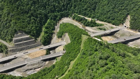 Aerial view of new road through Rikoti pass in Georgia Stock-Footage 280548796