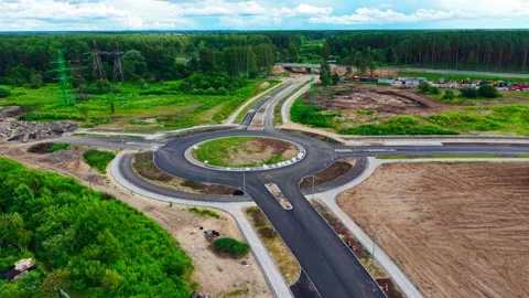 Aerial View Of New Roundabout Construction Site In Riga Latvia Infrastructure Stock Footage 341922827