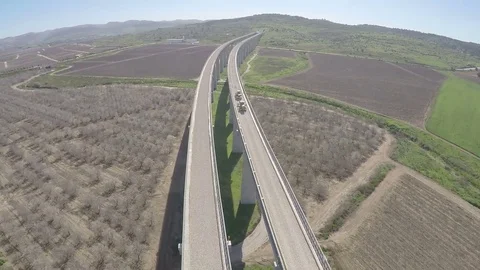 Aerial view of the new train line to Jerusalem Israel,  Aerial follow footage Stock Footage 72134029