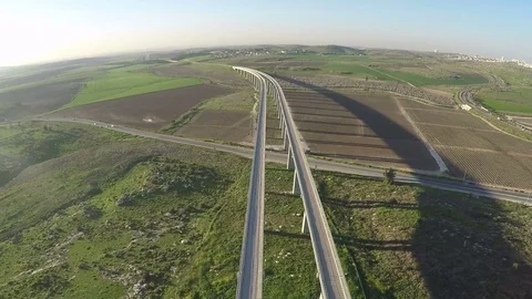 Aerial view of the new train line to Jerusalem Israel,  Aerial follow footage Video stock 72134793