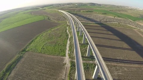 Aerial view of the new train line to Jerusalem Israel,  Aerial follow footage Video stock 72135492