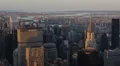 Aerial View New York City Skyline sunset Chrysler Building Citigroup Trump Tower HD Footage