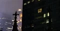 Aerial View of New York City Office Building and Clock Tower Illuminated Night 4k or 4k+ Resolution