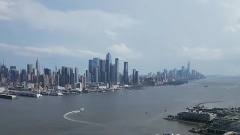 Aerial view of new york city skyline (midtown and downtown) from across hudson Stock Footage 304175553