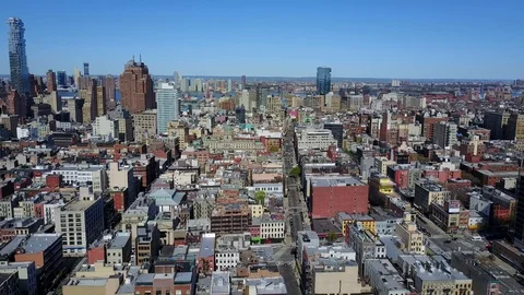 Aerial view of New York, rooftops, Lower East Side USA 4K Stockbeeldmateriaal 90356532