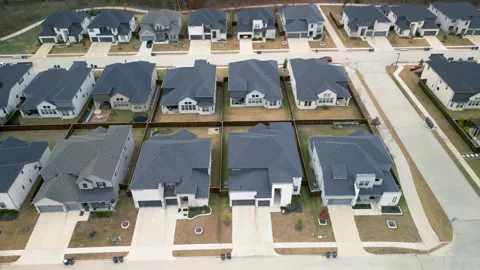 Aerial view of newly built upscale neighborhood in Dallas suburbs with many.. Video stock 320279853