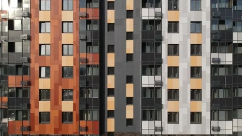 Aerial view of a newly constructed high-rise multi-storey apartment building Stock Footage 158117752