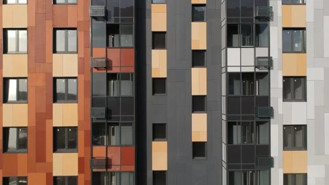 Aerial view of a newly constructed high-rise multi-storey apartment building Stock Footage 158117795