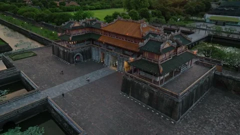 Aerial View of Ngo Mon Gate and Imperial Citadel Courtyards in Hue Vietnam Stock Footage 339273842