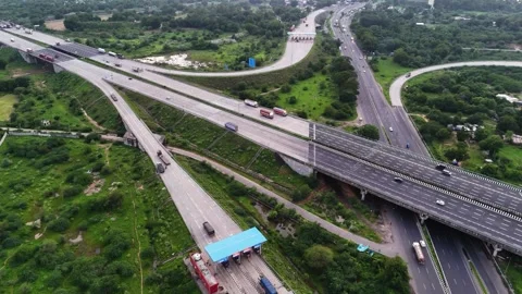 Aerial View of NH 48 Connecting to the Delhi–Mumbai Expressway Видео 341548006