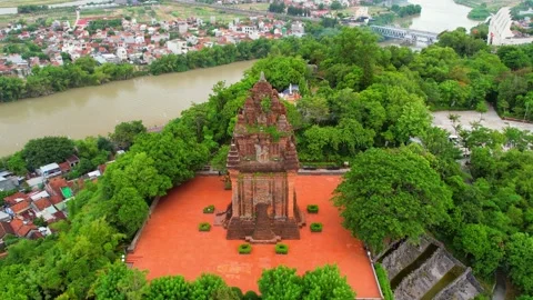 Aerial view Nhan Tower in Phu Yen, Vietnam Stock Footage 226519973