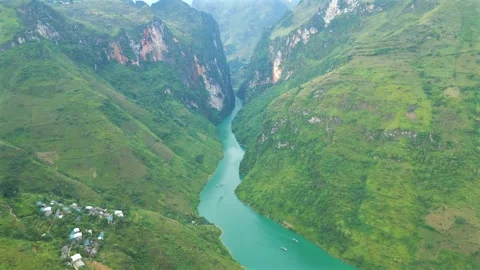 Aerial view of Nho Que River and Tu San Canyon in Vietnam Stock Footage 330523461