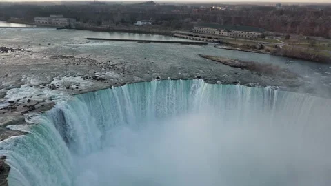 Aerial view of Niagara Falls during winter in New York State Stock Footage 232393364