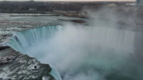 Aerial view of Niagara Falls during winter in New York State Stock Footage 232393370