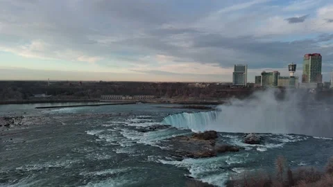 Aerial view of Niagara Falls during winter in New York State Stock Footage 232393372