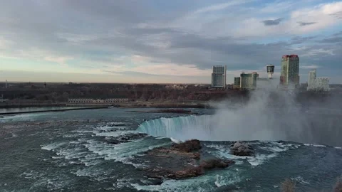 Aerial view of Niagara Falls during winter in New York State Stock Footage 232393395