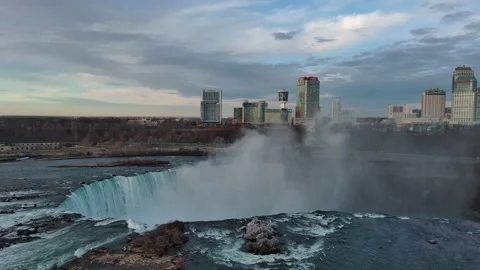 Aerial view of Niagara Falls during winter in New York State Stock Footage 232393398