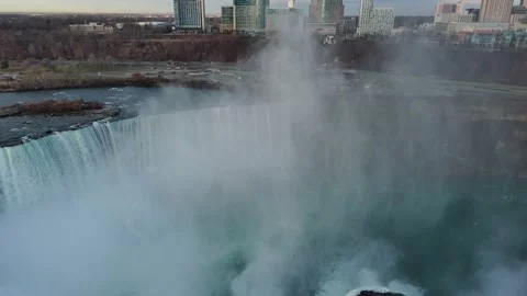 Aerial view of Niagara Falls during winter in New York State Stock Footage 232393461