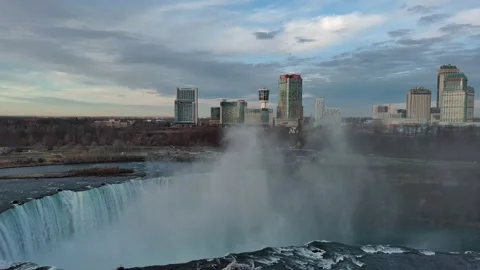 Aerial view of Niagara Falls during winter in New York State Stock Footage 232393516