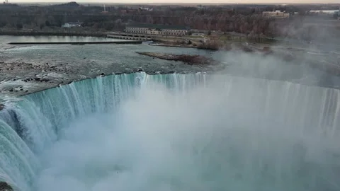 Aerial view of Niagara Falls during winter in New York State Stock Footage 232393636