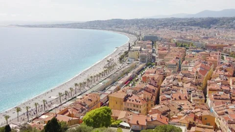 Aerial view of Nice beach and Promenade des Anglais, France Stock Footage 270995698