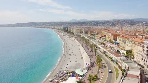 Aerial view of Nice beach and Promenade des Anglais, France Vídeo Stock 270995756