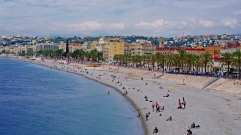 Aerial view of Nice, Cote d'Azur, France, Nice city and luxury resort of French Stock Footage 302559276