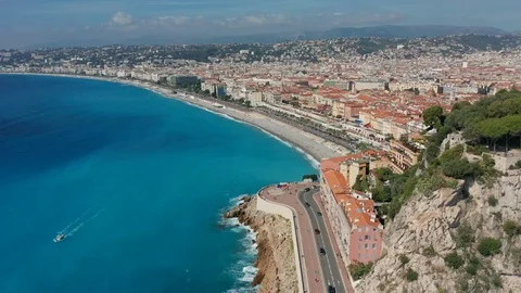 Aerial view. Nice, France, promenade des Anglais, Cote d azur. Stock Footage